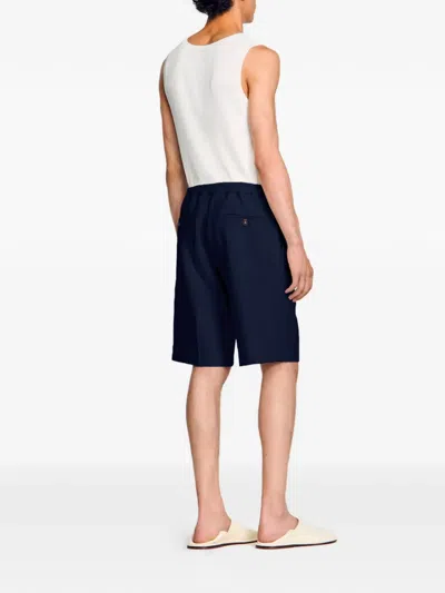 Sandro Drawstring Pleated Shorts In Blue