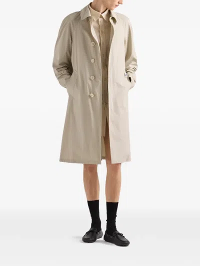 Prada Single-breasted Coat In Neutral