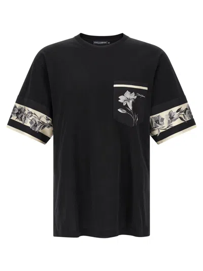 Dolce & Gabbana Cotton And Silk T-shirt With Print In Black