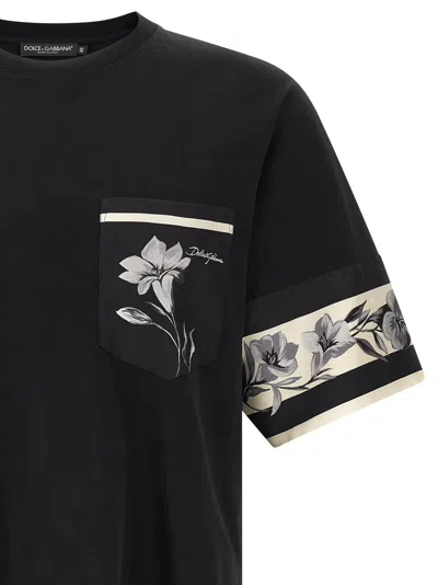 Dolce & Gabbana Cotton And Silk T-shirt With Print In Black