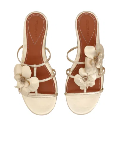 Zimmermann Orchid Flat Sandal Metallic Straps Floral In Gold