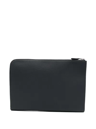 Santoni Leather Briefcase In Blue