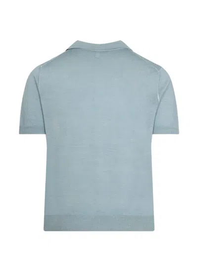 Canali Nuvola Brianza Green Garment-dyed Wool And Silk Polo Shirt In Blue