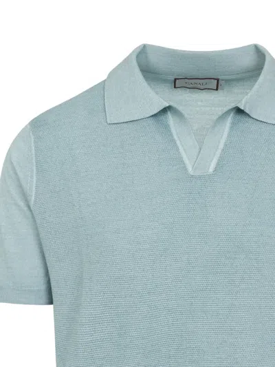 Canali Nuvola Brianza Green Garment-dyed Wool And Silk Polo Shirt In Blue