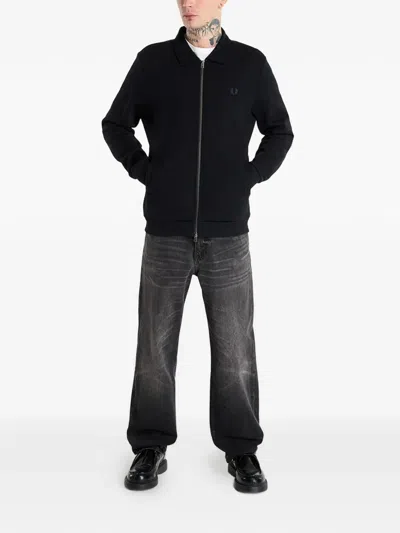 Fred Perry Zip Collared Sweater In Black