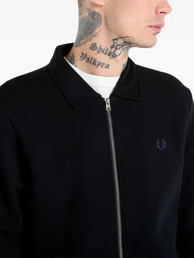 Fred Perry Zip Collared Sweater In Black