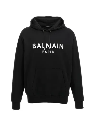 Balmain Logo Printed Drawstring Sweatshirt In Black