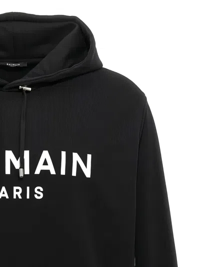 Balmain Logo Printed Drawstring Sweatshirt In Black