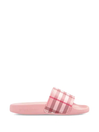 Burberry Chekc-pattern Slides In Pink