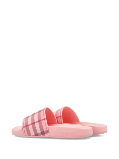 Burberry Chekc-pattern Slides In Pink