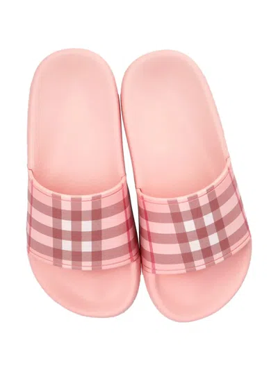 Burberry Chekc-pattern Slides In Pink