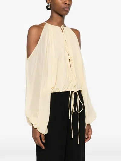 The Andamane Cold-shoulder Drawstring Top In Neutral
