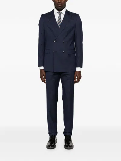 Hugo Boss Wool Double-breasted Suit In Blue
