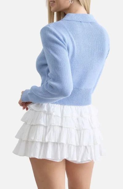 Blu Pepper Collared Tie Front Cardigan In Blue