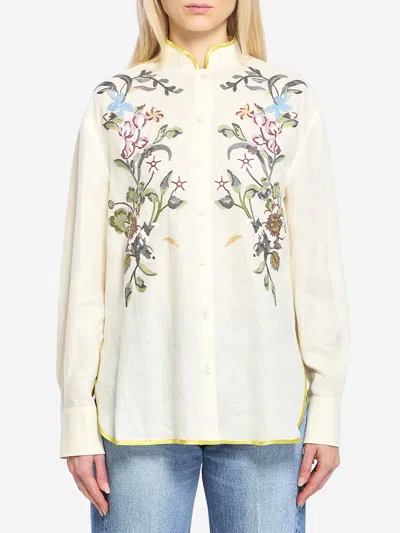 Valentino Garavani Floral Embroidery Shirt Shirt And Blouse Beige In Brown