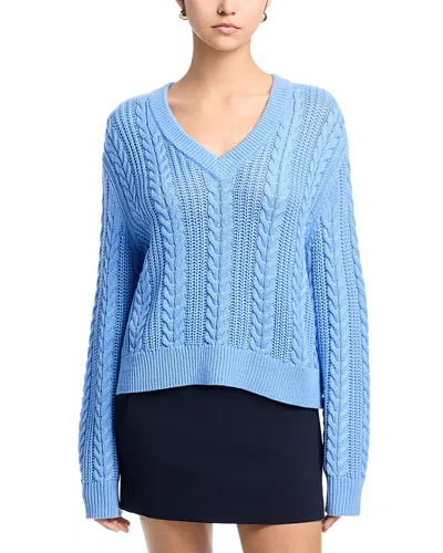 French Connection Ryland Knit Stripe Pullover Sweater In Blue Hydrangea In Blue