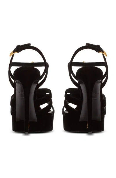 Balmain Velvet Platform Sync Sandals In Black