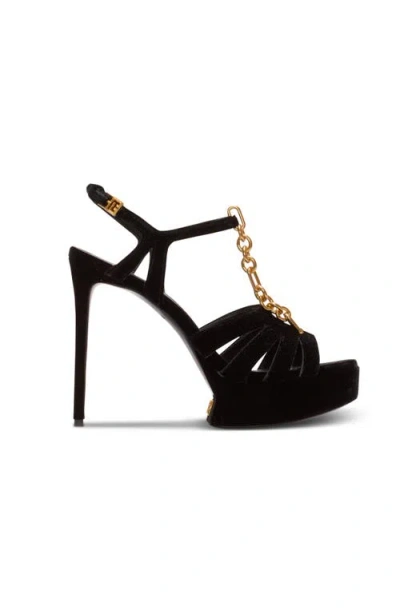 Balmain Velvet Platform Sync Sandals In Black