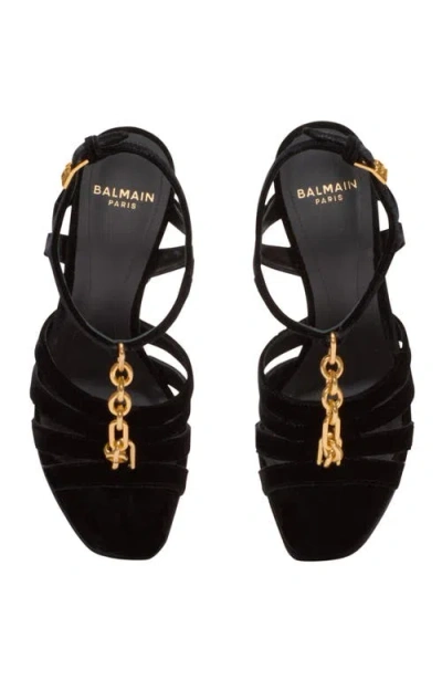 Balmain Velvet Platform Sync Sandals In Black