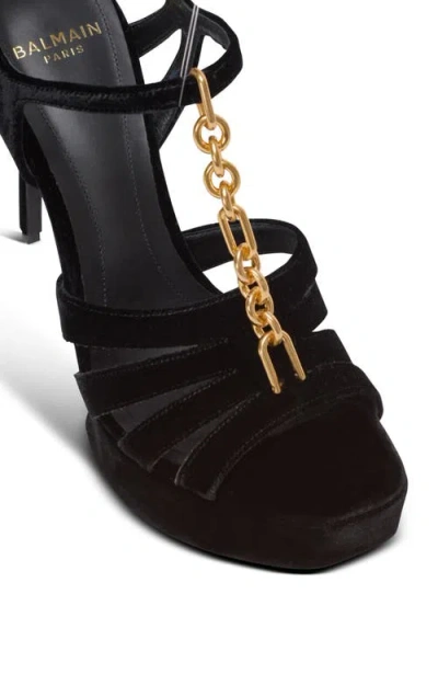 Balmain Velvet Platform Sync Sandals In Black