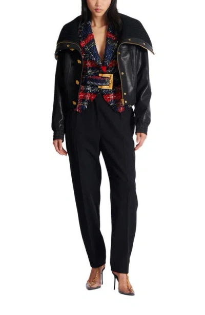 Balmain Belted Plaid Tweed Jacket In Multi
