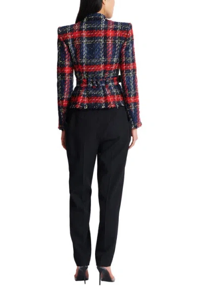 Balmain Belted Plaid Tweed Jacket In Multi