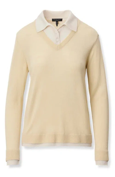 Rag & Bone Anne Long Sleeve Polo Sweater Btter In Yellow
