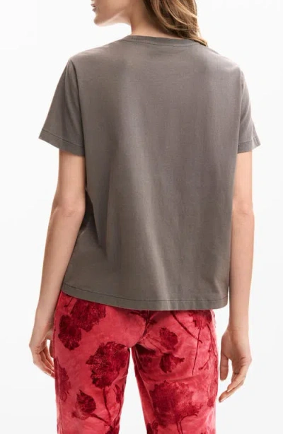 Desigual Heart Cotton Graphic T-shirt In Gray