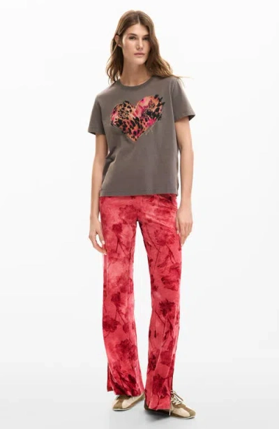 Desigual Heart Cotton Graphic T-shirt In Gray