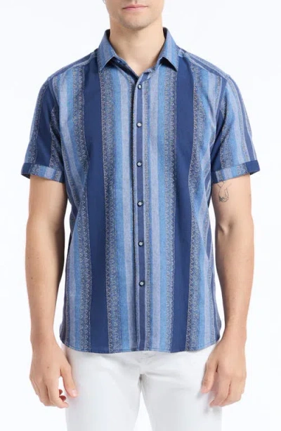 Robert Graham Pembroke Stripe Cotton Short Sleeve Button-up Shirt In Blue
