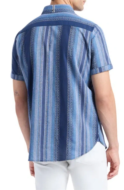 Robert Graham Pembroke Stripe Cotton Short Sleeve Button-up Shirt In Blue