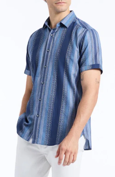 Robert Graham Pembroke Stripe Cotton Short Sleeve Button-up Shirt In Blue