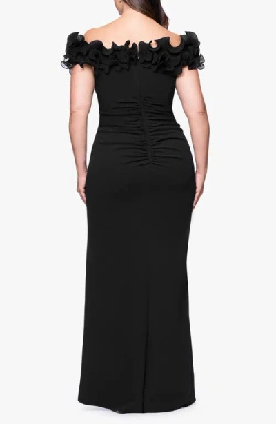 Xscape Evenings Ruffle Scuba Knit Sheath Gown In Black