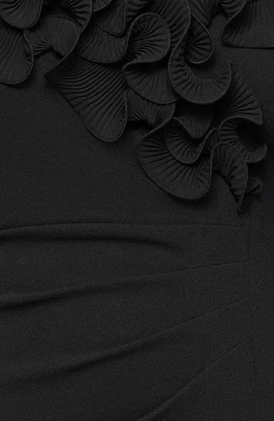 Xscape Evenings Ruffle Scuba Knit Sheath Gown In Black