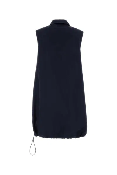 Prada Poplin Mini Dress Sleeveless Drawstring Hem In Blue