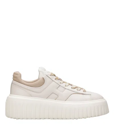 Hogan H-stripes Smooth Leather Sneakers In Neutral