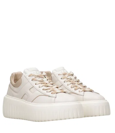 Hogan H-stripes Smooth Leather Sneakers In Neutral
