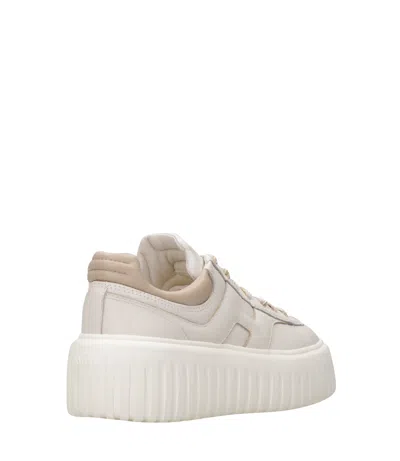 Hogan H-stripes Smooth Leather Sneakers In Neutral