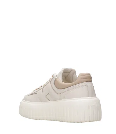Hogan H-stripes Smooth Leather Sneakers In Neutral