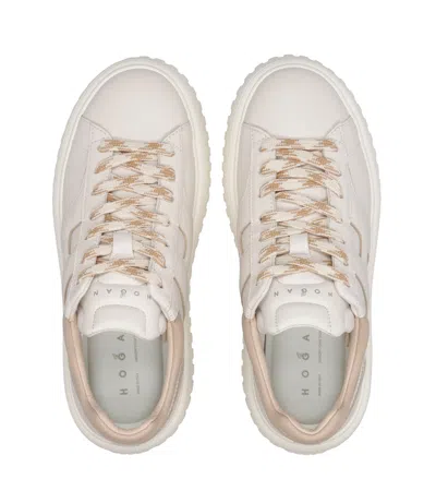 Hogan H-stripes Smooth Leather Sneakers In Neutral