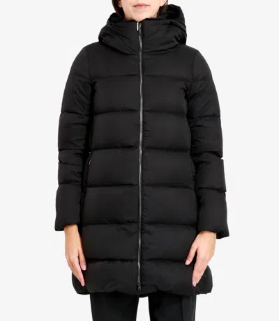 Herno Black Down Jacket With Fixed Hood And Quilted Design In Tech Fabric Woman