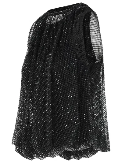 Sportmax Embellished Mesh And Jersey Top In Black