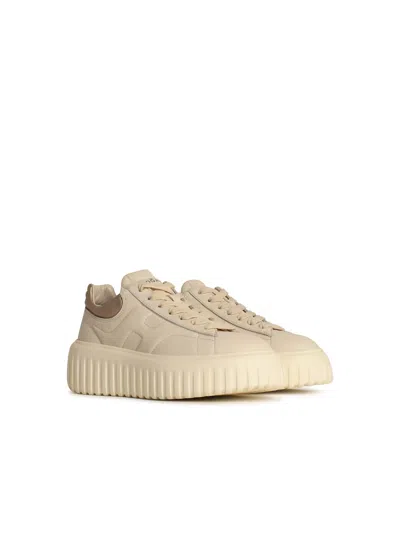 Hogan H-stripes Smooth Leather Sneakers In Neutral