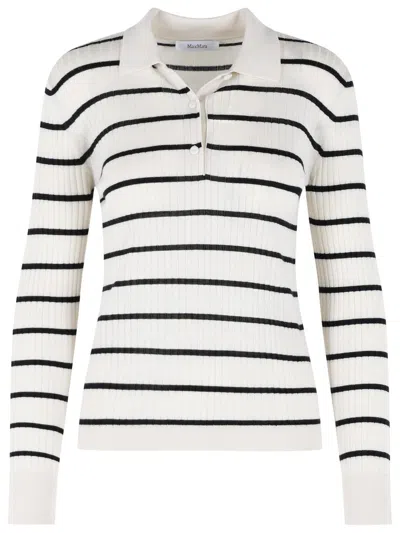 Max Mara Gitano Cashmere Silk Striped Collared Sweater In Multi