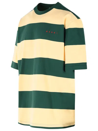 Marni Green And Yellow Maxi-stripe Cotton T-shirt In Multi