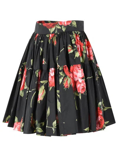 Dolce & Gabbana Black Mini Skirt With Floral Print Dolce E Gabbana