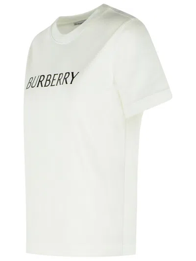 Burberry Ribbed Cotton Jersey T-shirt With Logo Print In Neutral