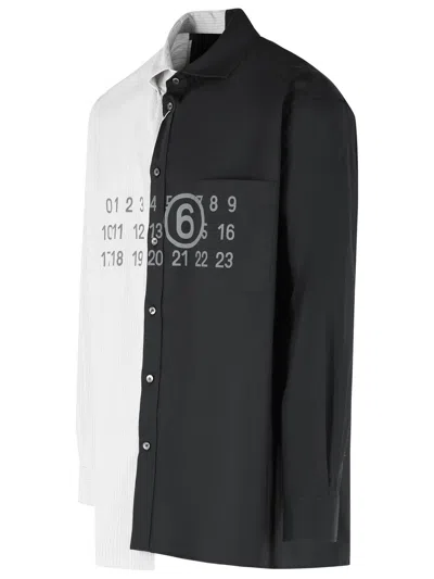Mm6 Maison Margiela Tailored Black Shirt With Pointed Collar And Button Cuffs In Multi