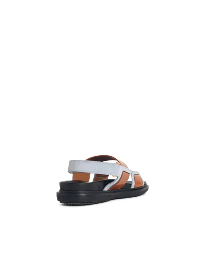 Marni Leather Double Strap Slingback Flat Sandals In Brown
