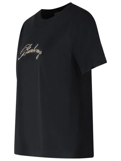 Burberry Check Cursive Logo Cotton T-shirt Clothing In Black